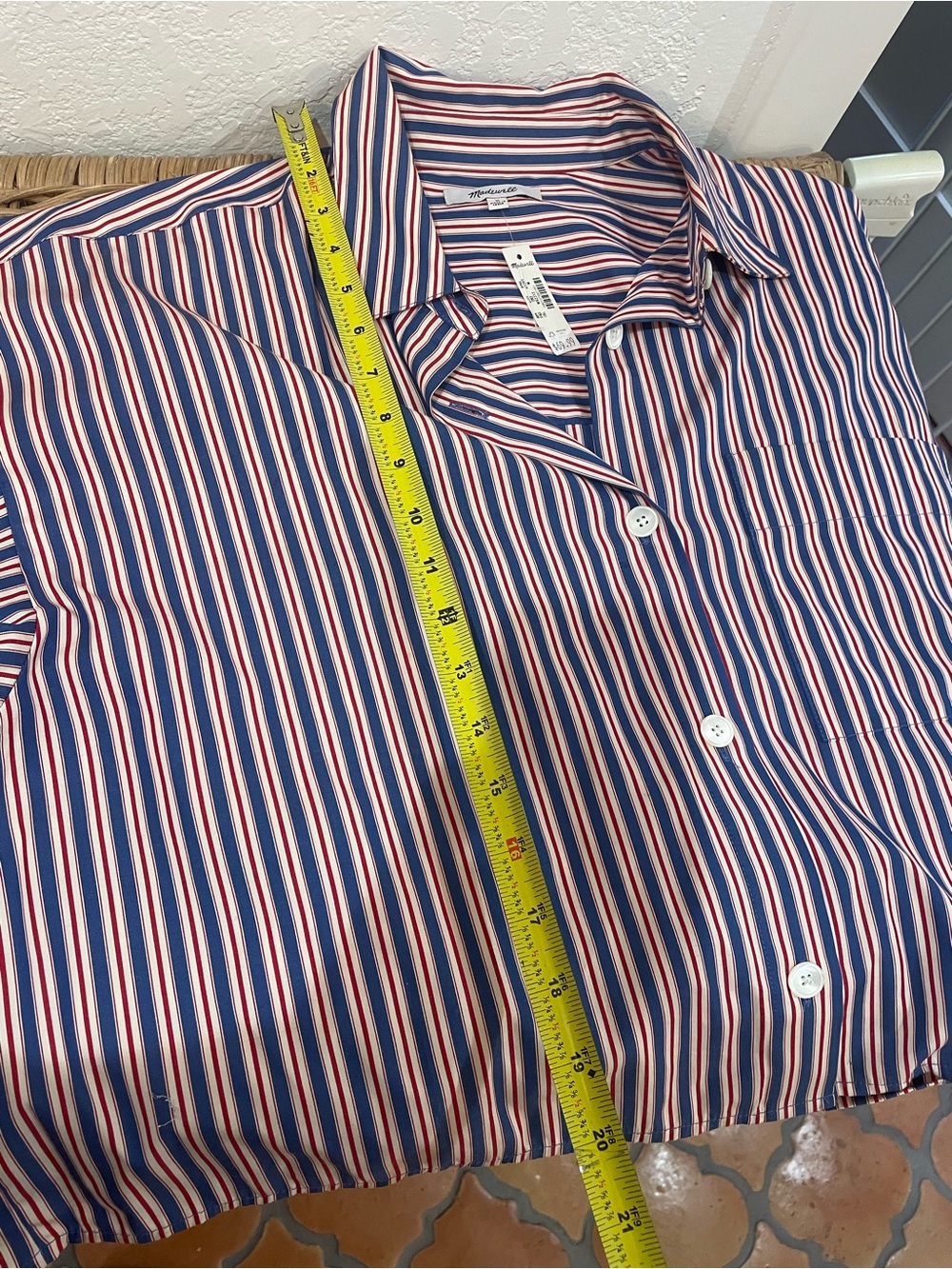 NWT Madewell Red, White & Navy Vertical Stripe Button-Up Shirt - Picture 4 of 6